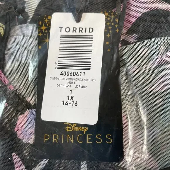 Torrid NWT Disney The Little Mermaid Midi Mesh T-Shirt Dress Size 1X Ariel - Picture 6 of 8